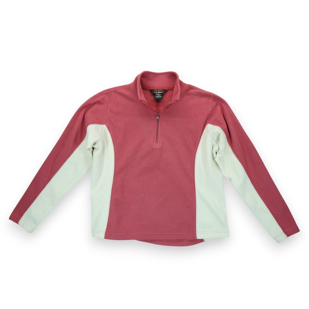 L.L. Bean Fleece Quarter Zip Pullover Sweatshirt Sweater Pink White Size Large